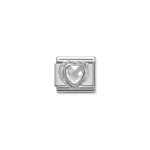 Nomination Composable Link Heart, Faceted White Cubic Zirconia, Silver