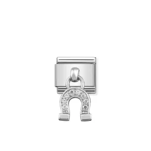 Nomination Composable Link Horseshoe Hanging Charm, Cubic Zirconia, Silver