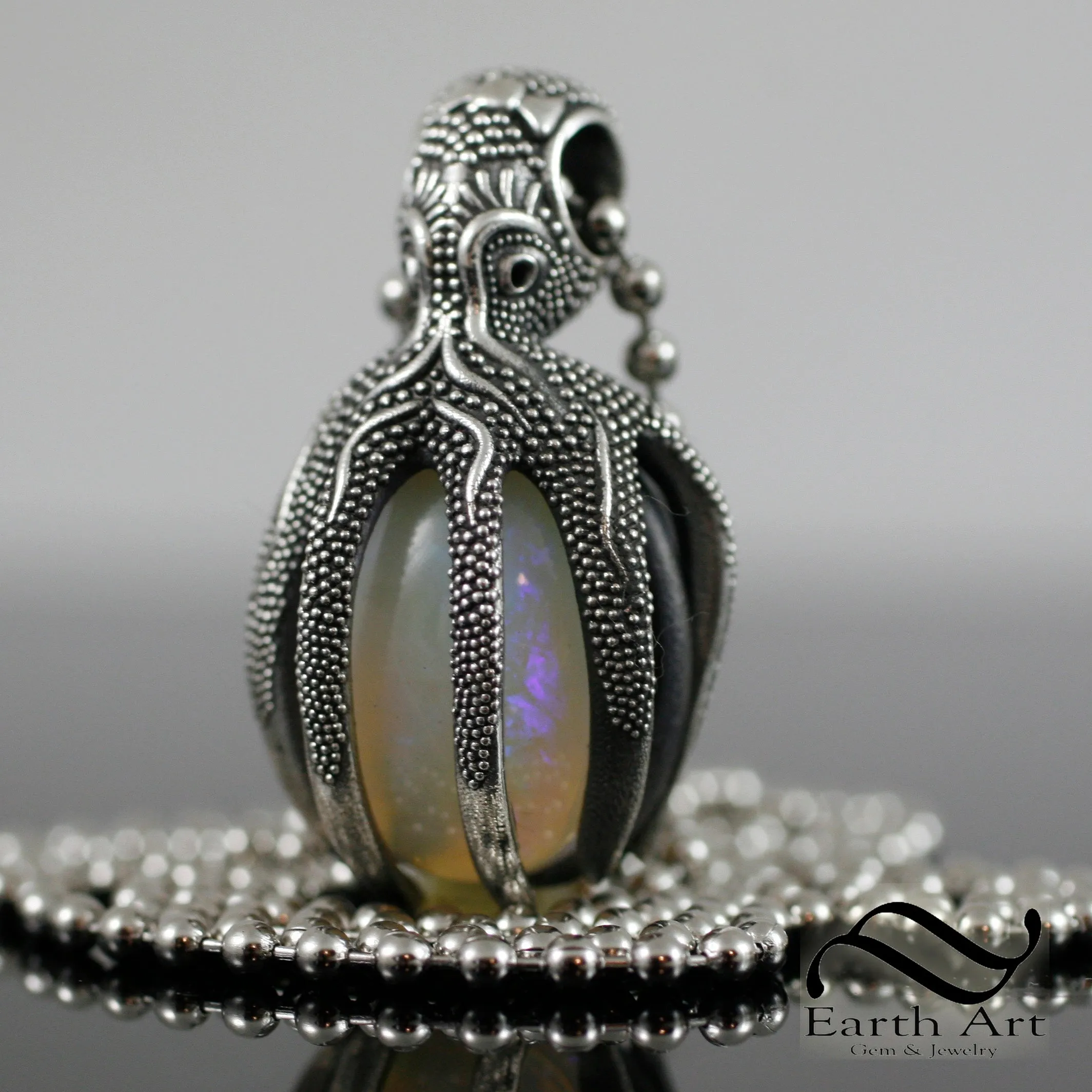 Octopus Pendant with Opal -October Birthstone - Sterling Silver - Adria