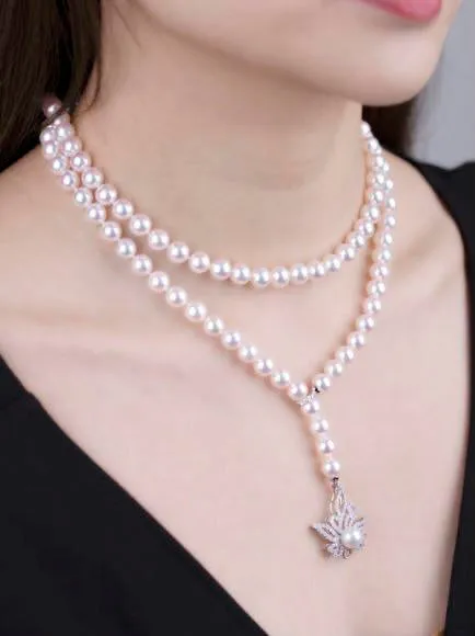 「Orchid Chinese Frog」 Akoya Pearl Diamond necklace