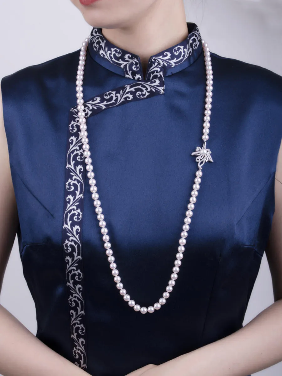 「Orchid Chinese Frog」 Akoya Pearl Diamond necklace
