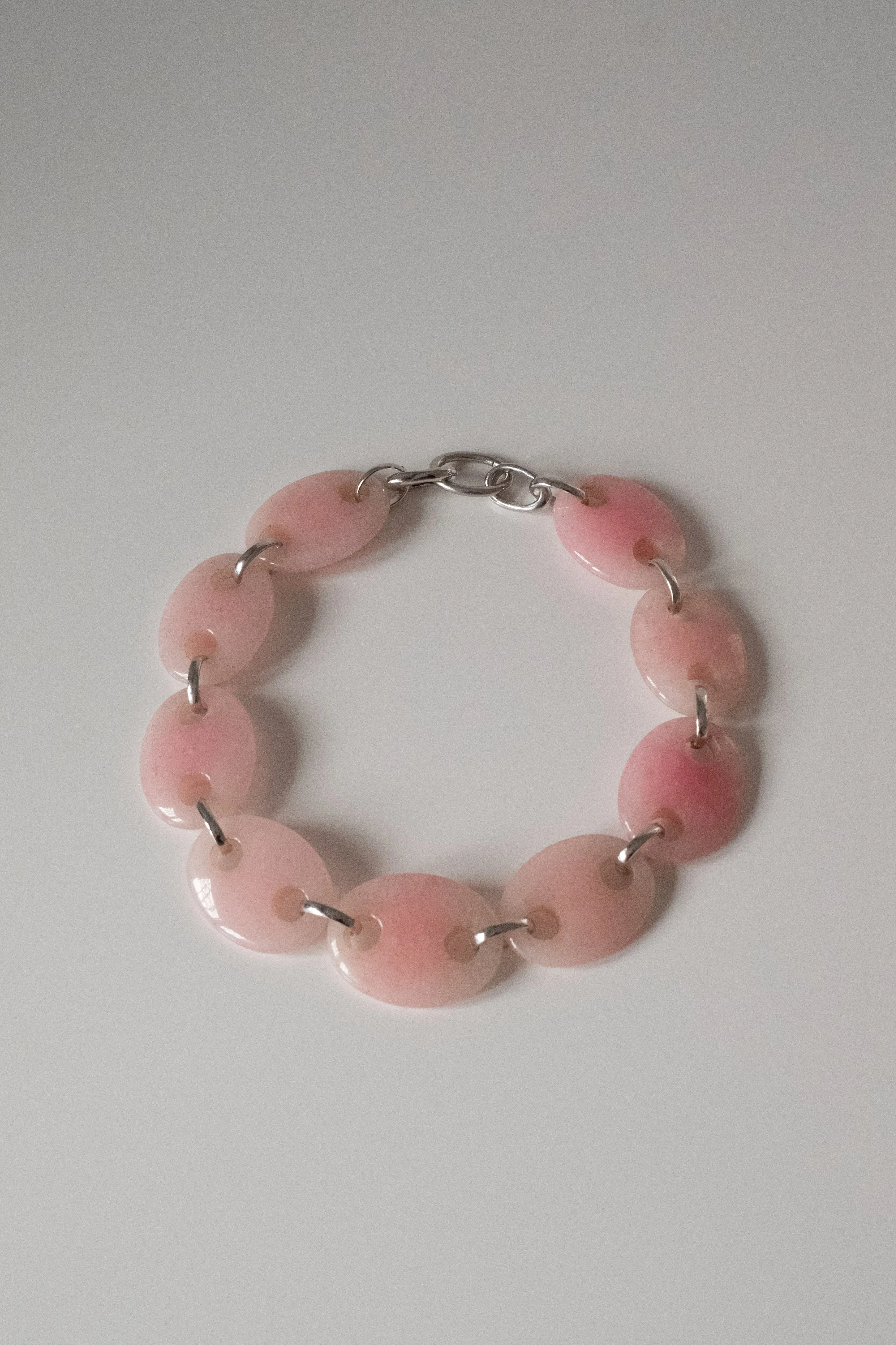 Oval Pink Quartz Link Chain Necklace
