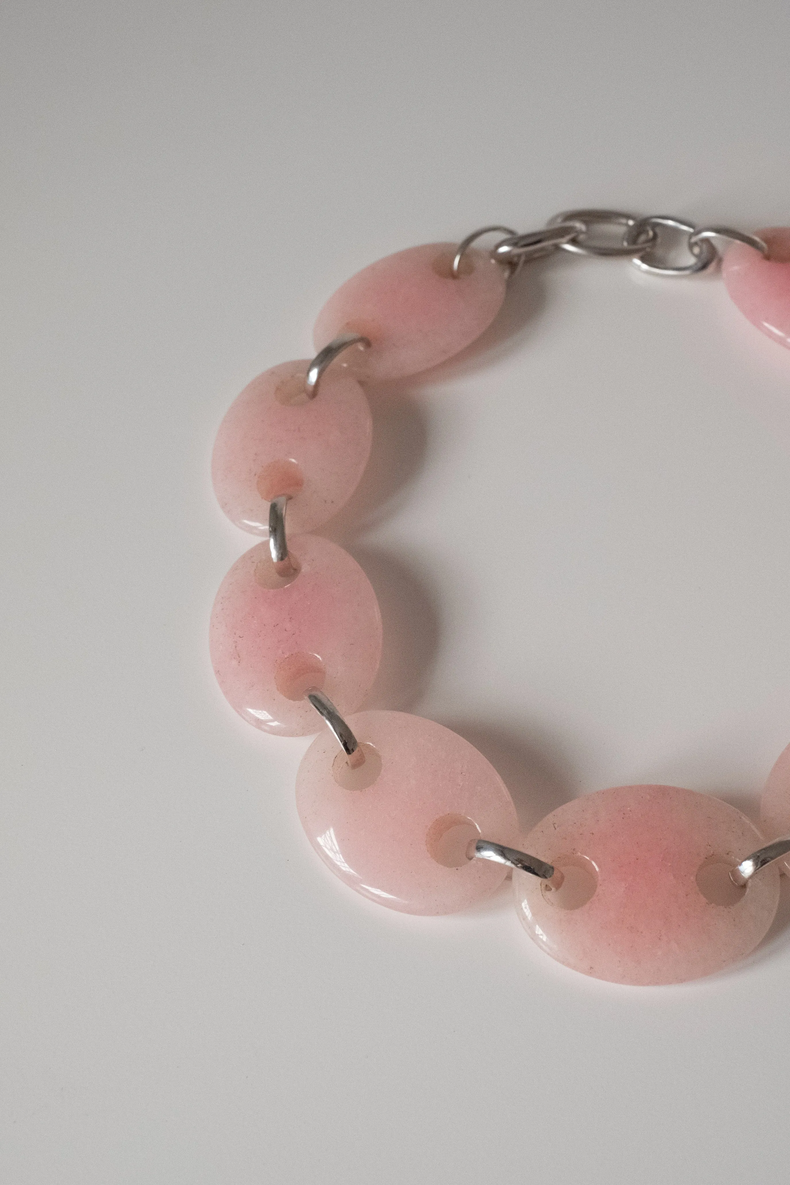 Oval Pink Quartz Link Chain Necklace