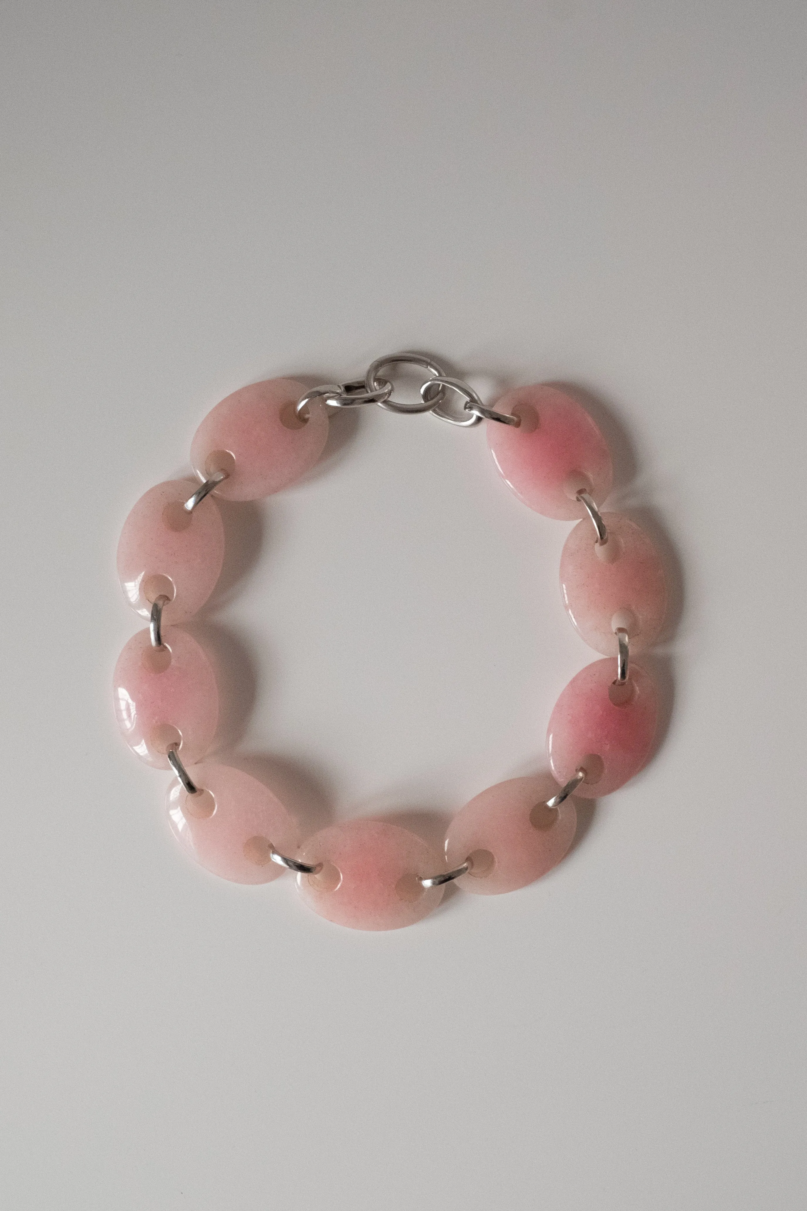 Oval Pink Quartz Link Chain Necklace