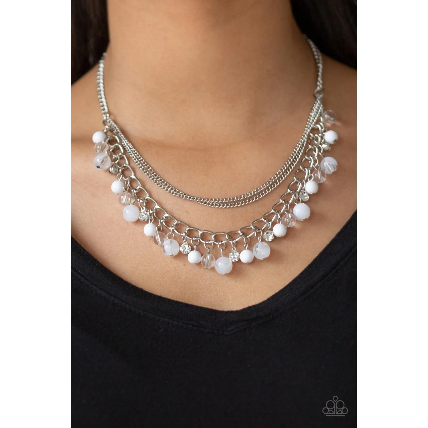 Paparazzi  Wait and SEA White Necklace & Earrings Set