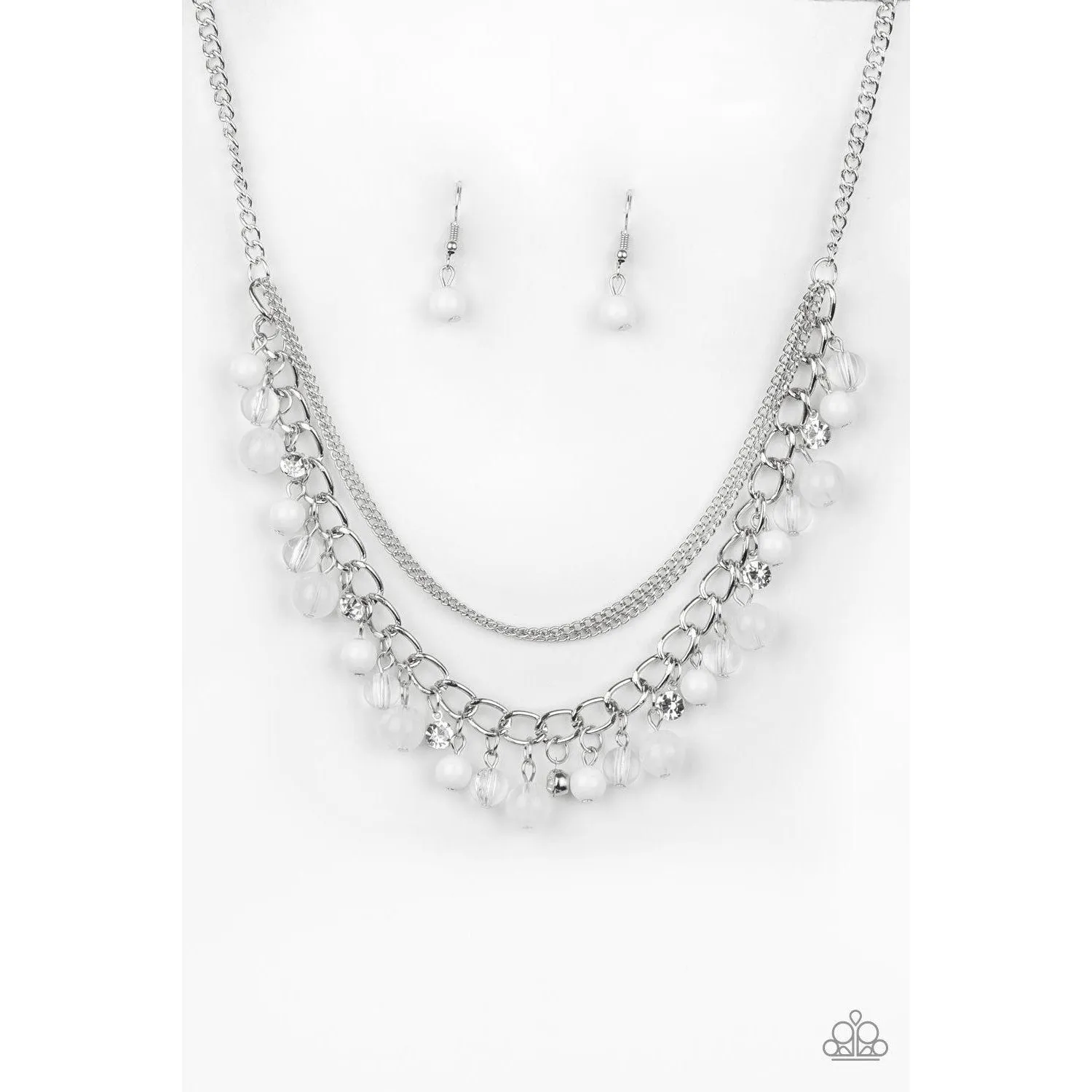 Paparazzi  Wait and SEA White Necklace & Earrings Set