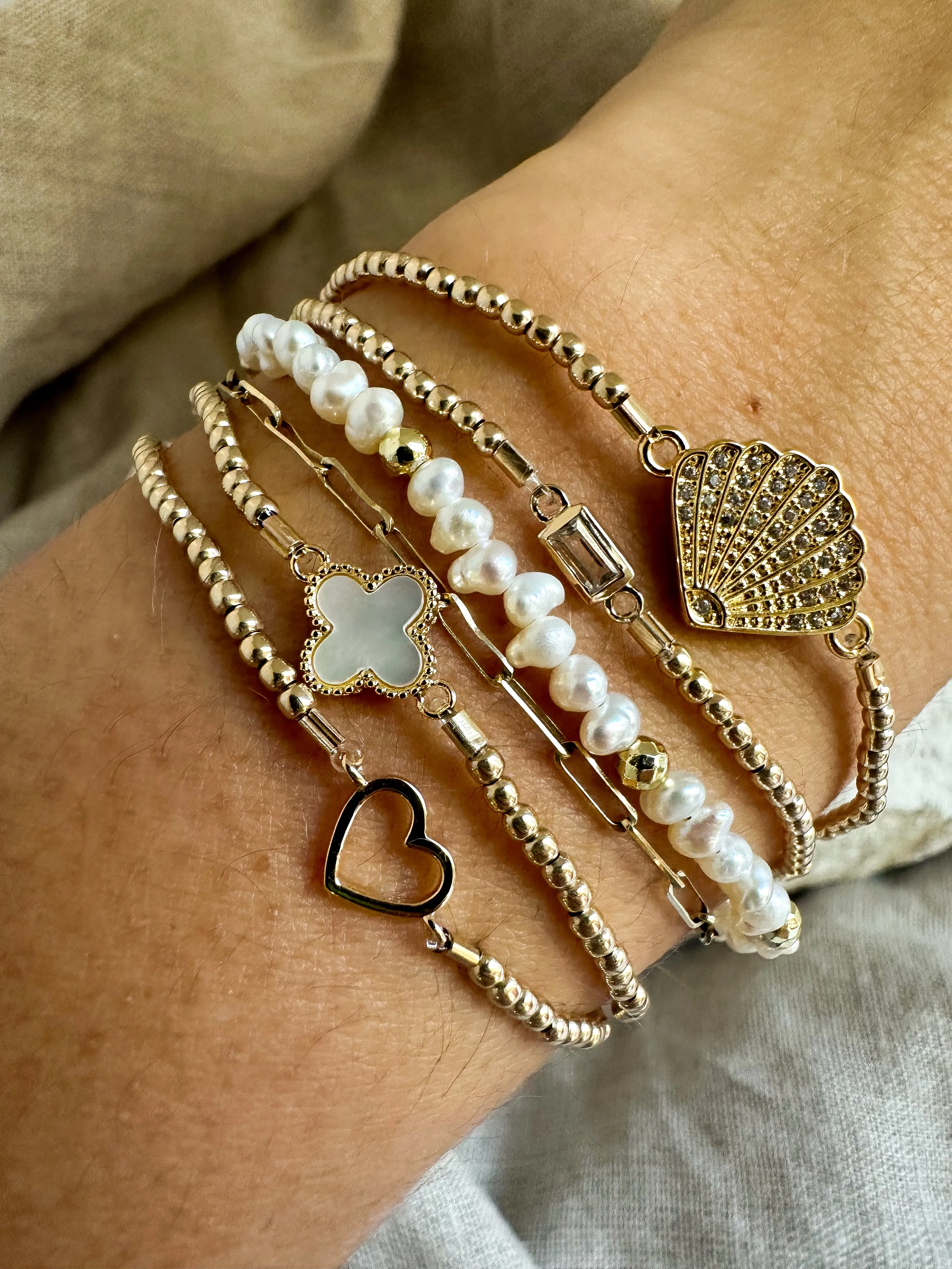 Pearl & Pink Enamel Eye Bracelet