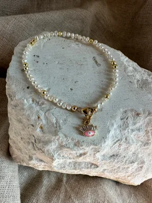 Pearl & Pink Enamel Eye Bracelet