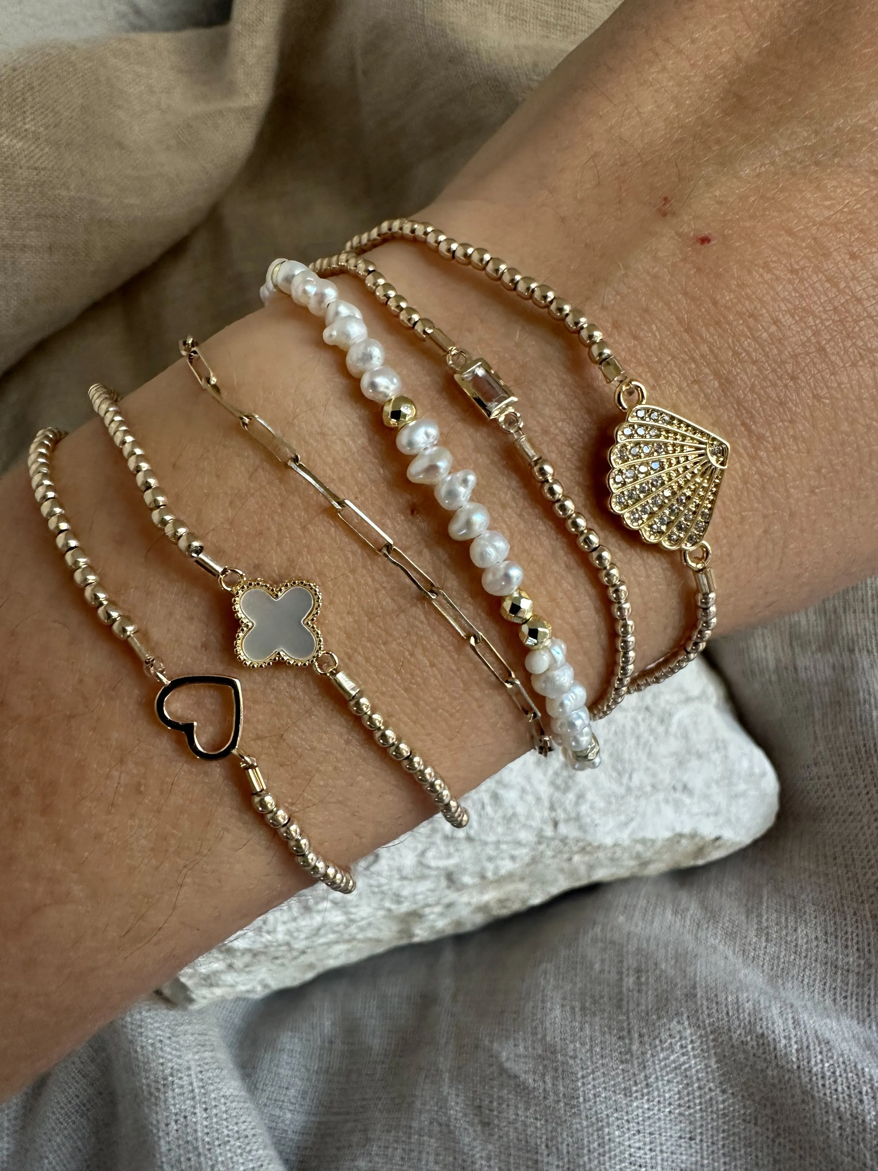 Pearl & Pink Enamel Eye Bracelet