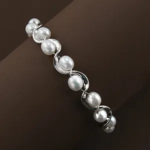 Pearl Ruffle Bracelet In Silver, Size Small