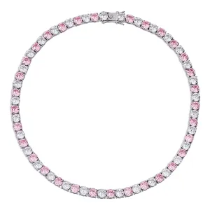 Pink & White Zirconia Tennis Bracelet (Silver)