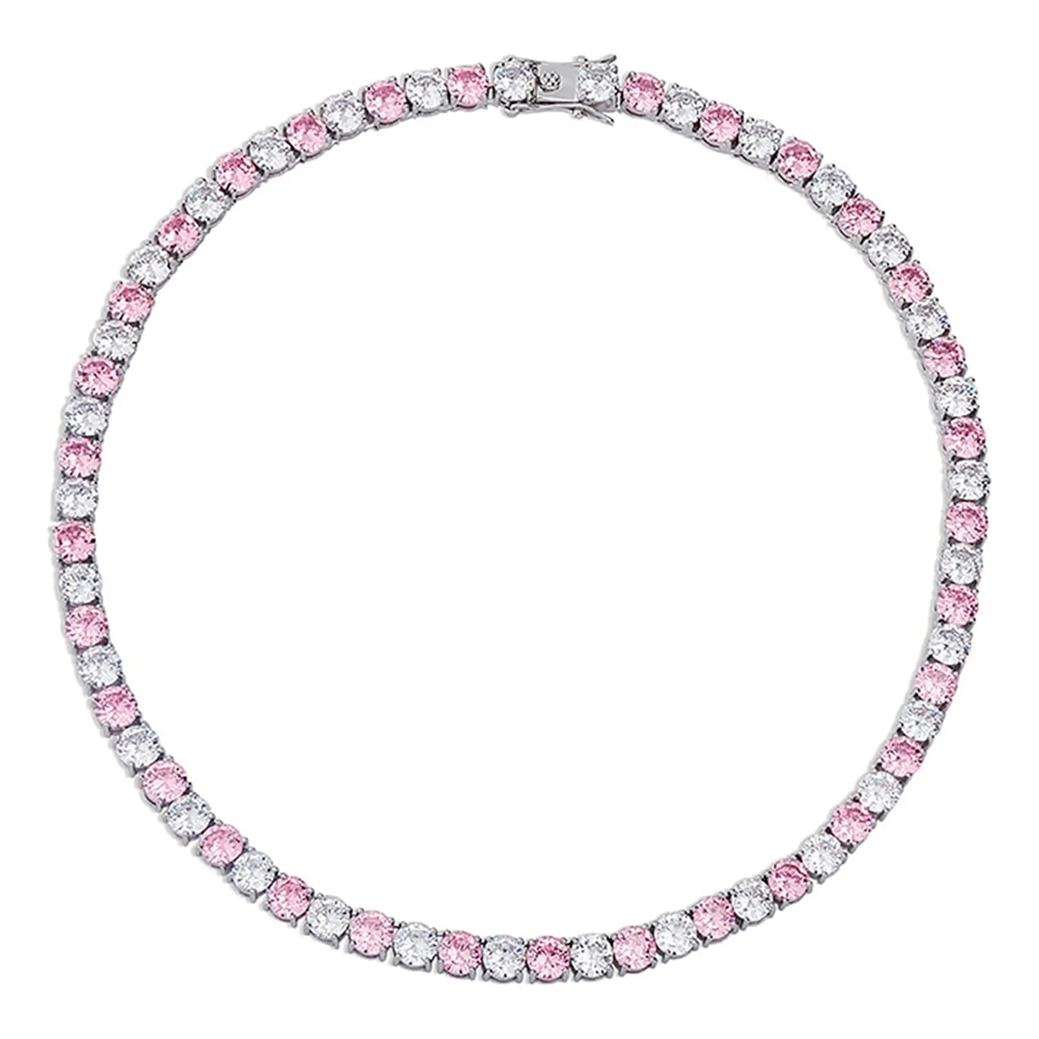 Pink & White Zirconia Tennis Bracelet (Silver)