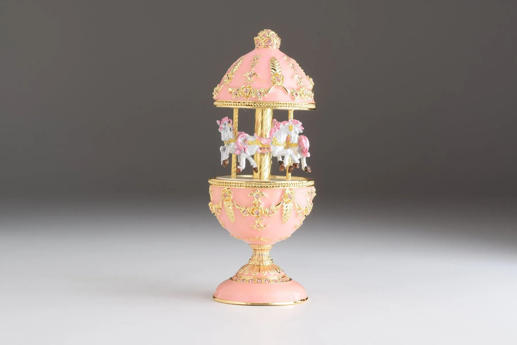 Pink Carousel Faberge Egg with White Royal Horses