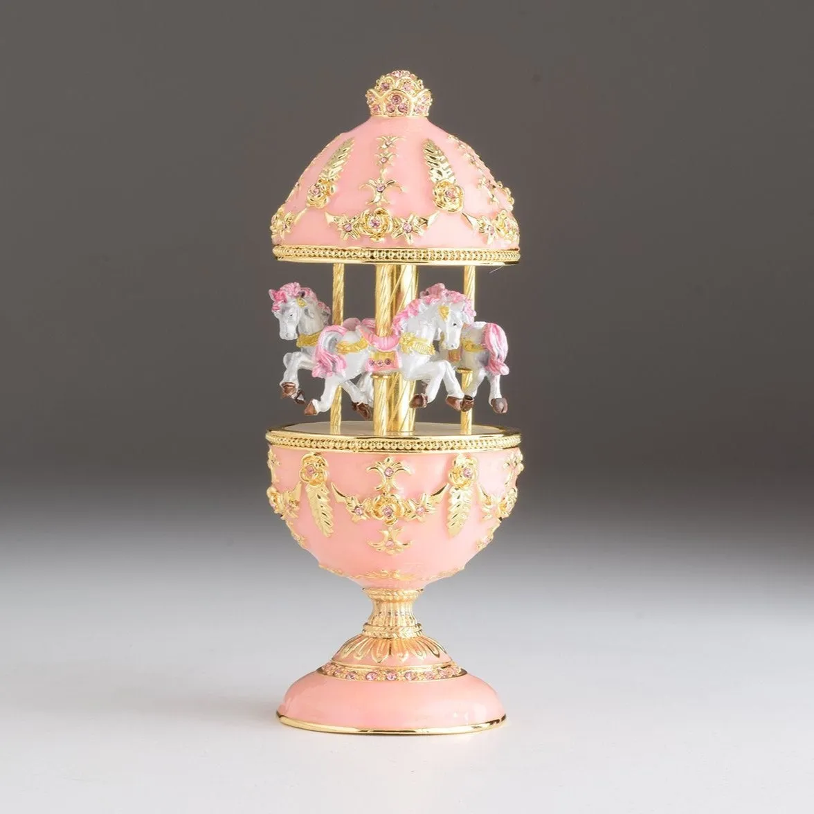 Pink Carousel Faberge Egg with White Royal Horses
