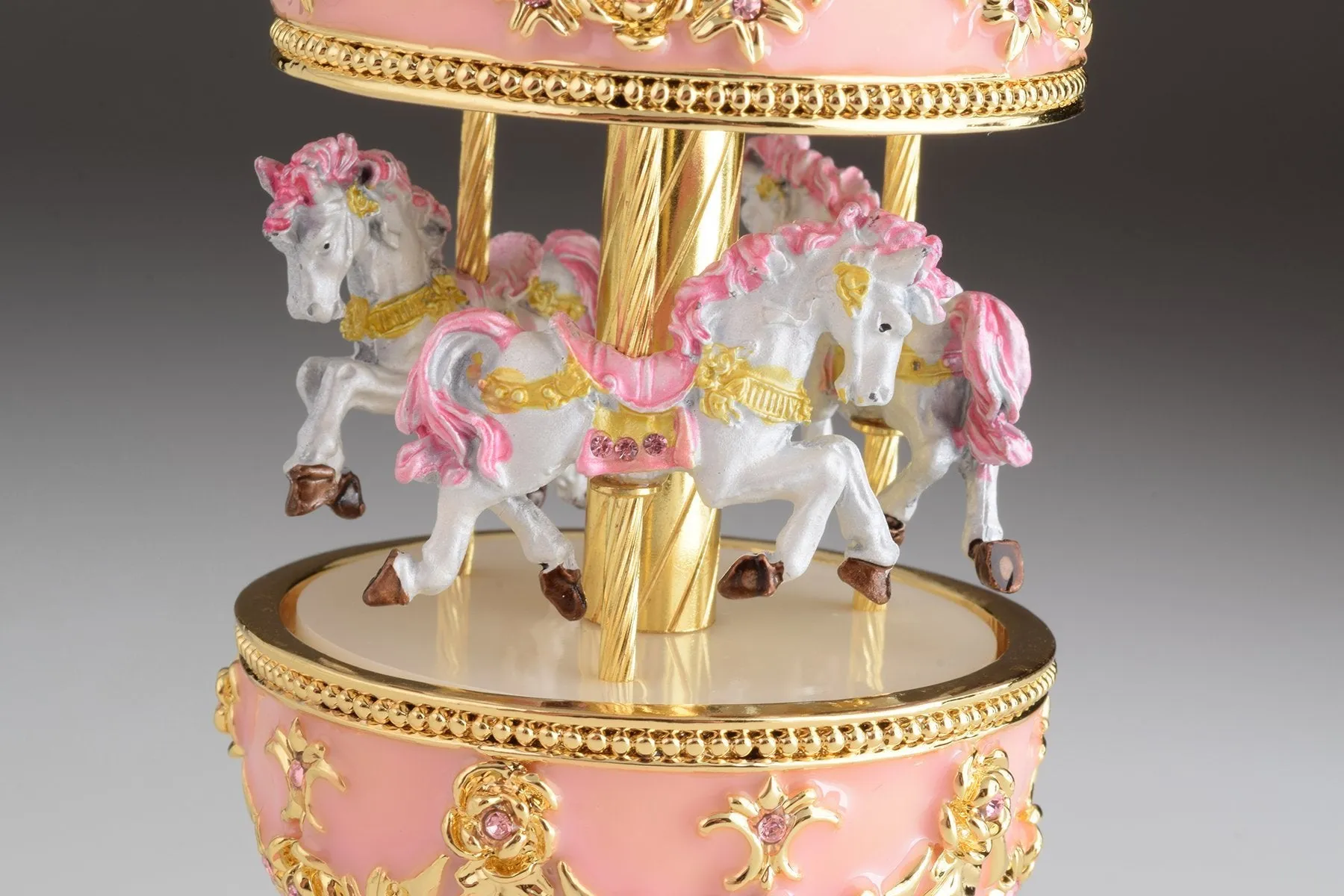 Pink Carousel Faberge Egg with White Royal Horses