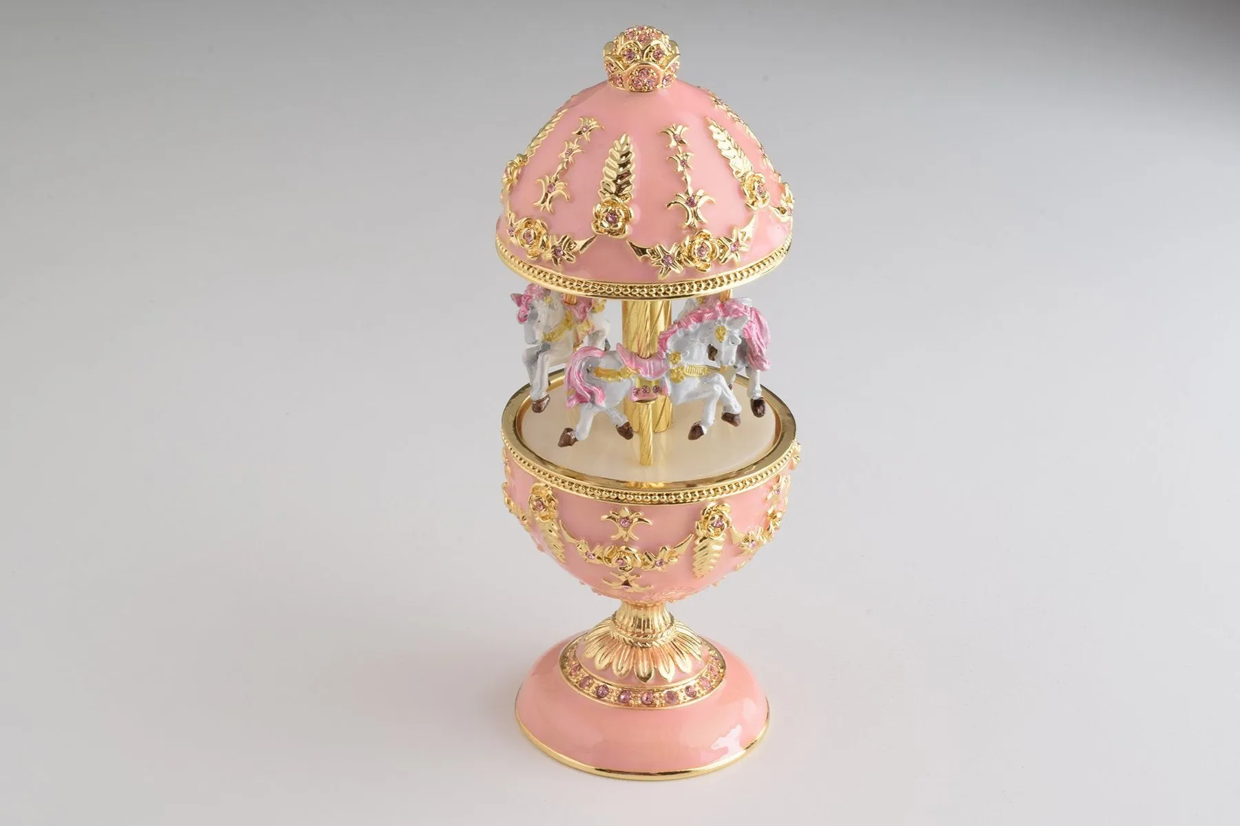 Pink Carousel Faberge Egg with White Royal Horses