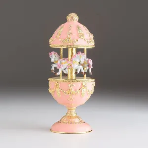 Pink Carousel Faberge Egg with White Royal Horses