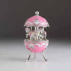 Pink Musical Carousel Faberge Egg with White Royal Horses
