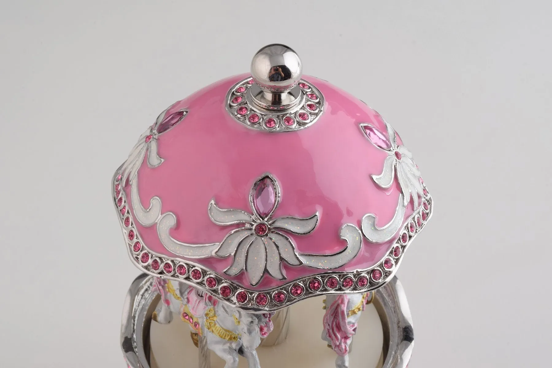 Pink Musical Carousel Faberge Egg with White Royal Horses