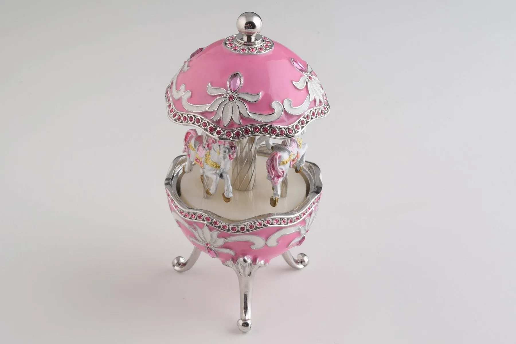Pink Musical Carousel Faberge Egg with White Royal Horses