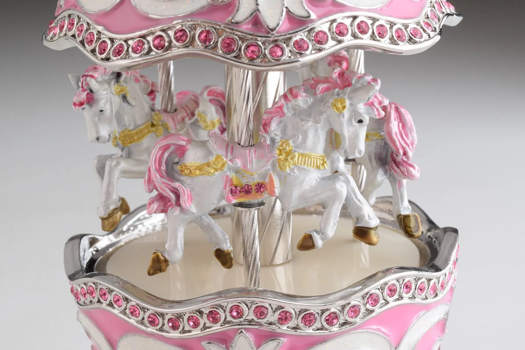 Pink Musical Carousel Faberge Egg with White Royal Horses