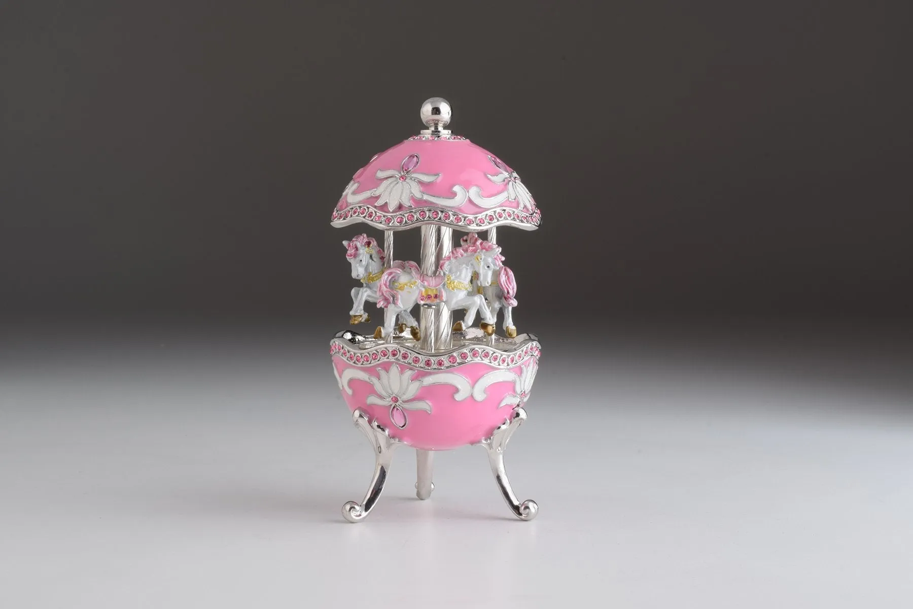 Pink Musical Carousel Faberge Egg with White Royal Horses