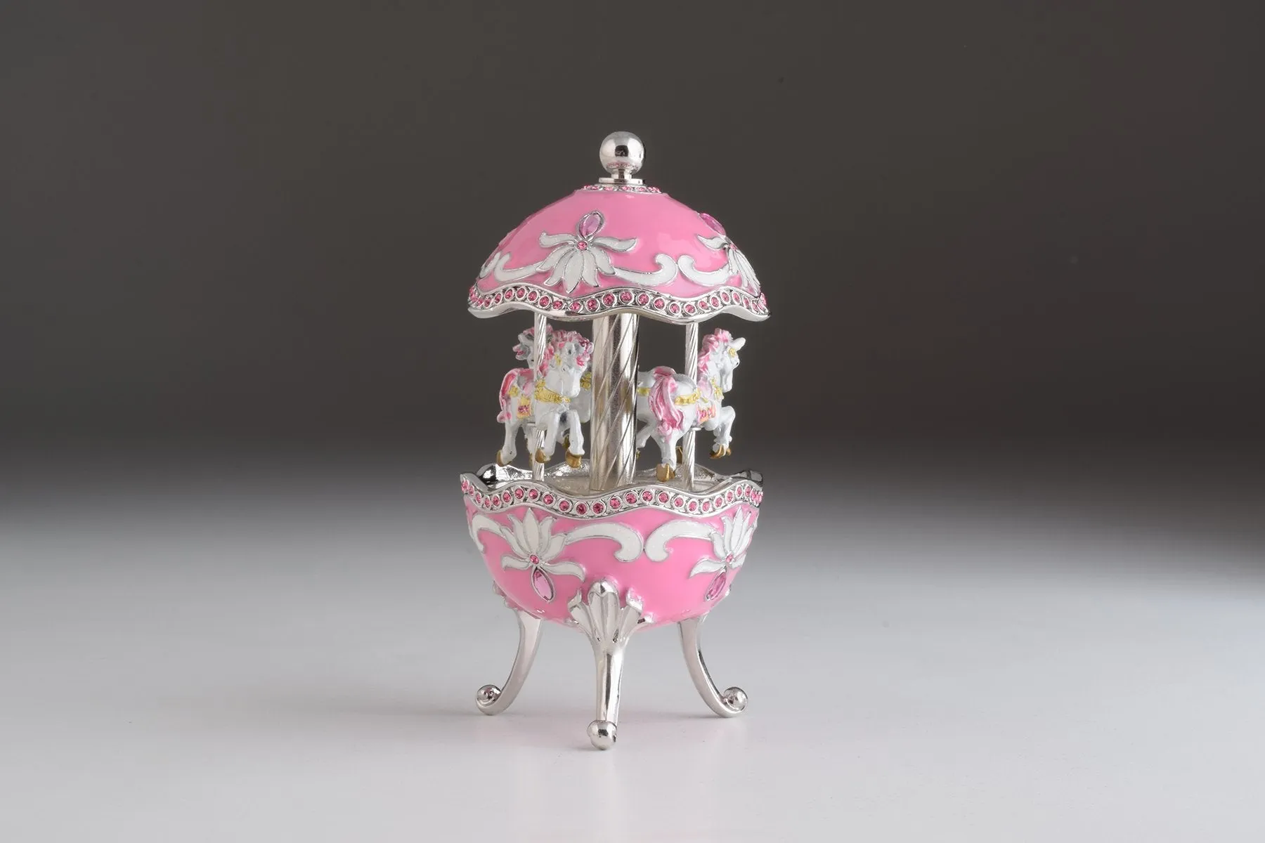 Pink Musical Carousel Faberge Egg with White Royal Horses