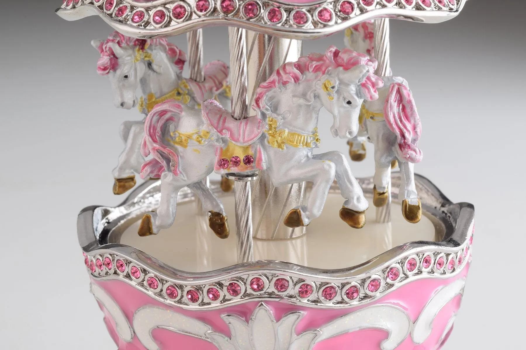 Pink Musical Carousel Faberge Egg with White Royal Horses