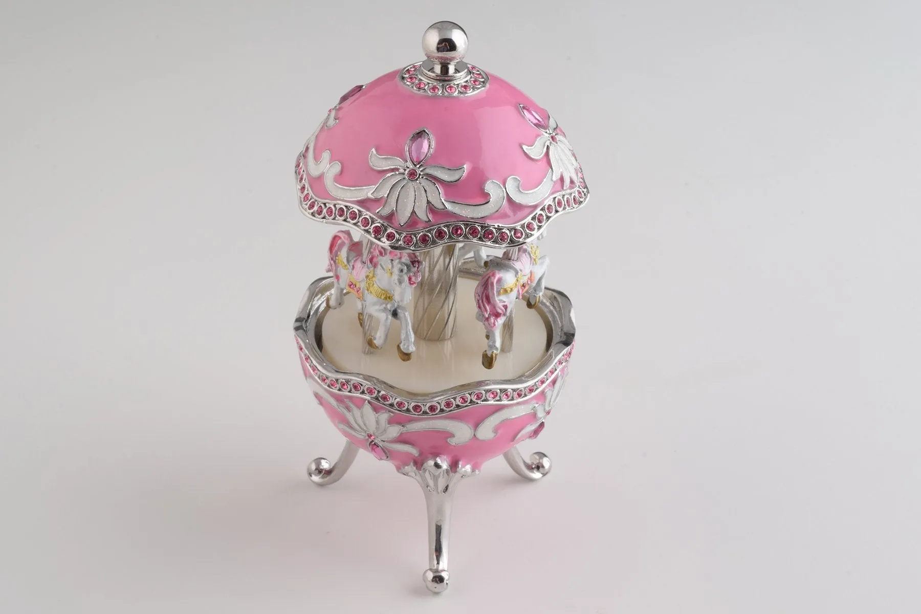 Pink Musical Carousel Faberge Egg with White Royal Horses