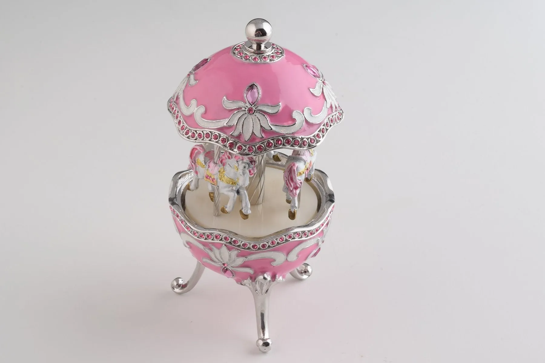 Pink Musical Carousel Faberge Egg with White Royal Horses