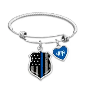 Police Wife Thin Blue Line Charm Bracelet