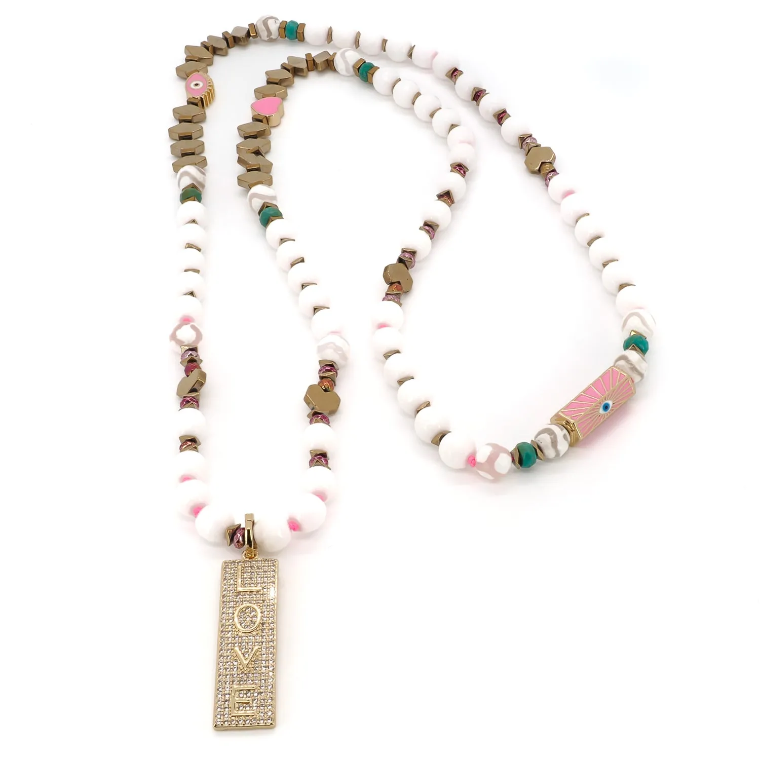 Power Of Love Evil Eye Protection White Beaded Necklace