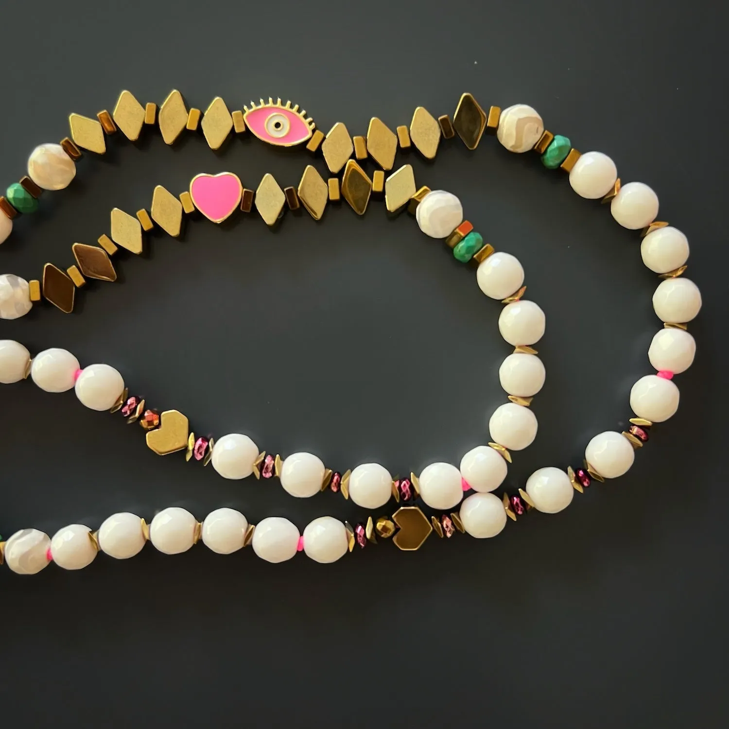 Power Of Love Evil Eye Protection White Beaded Necklace
