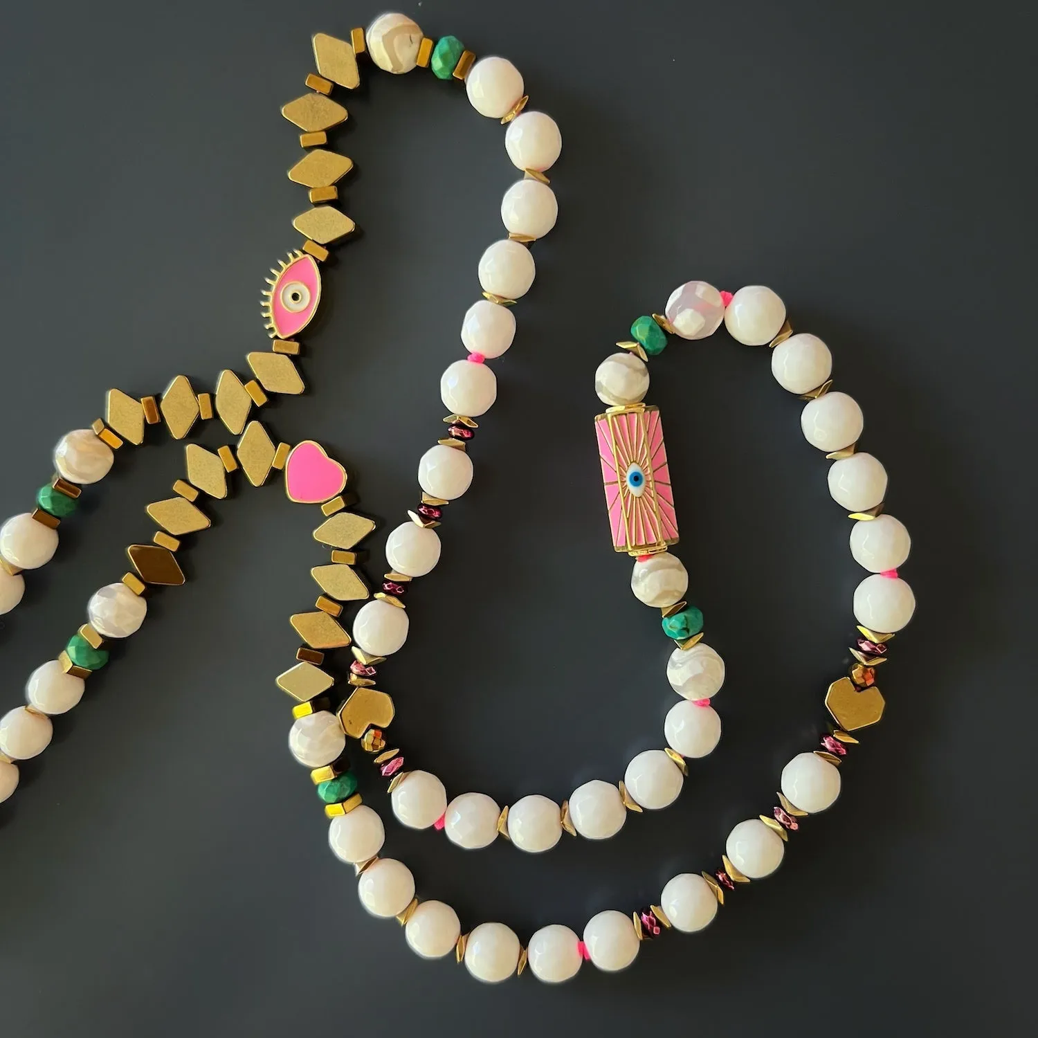 Power Of Love Evil Eye Protection White Beaded Necklace