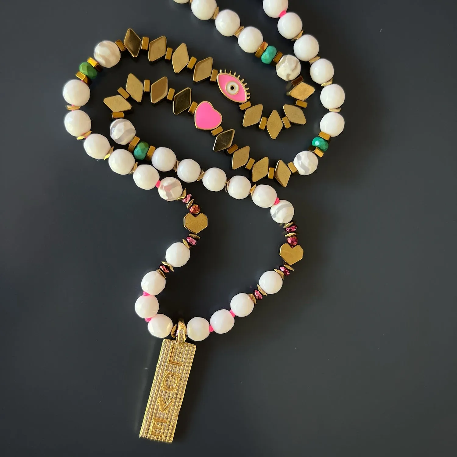 Power Of Love Evil Eye Protection White Beaded Necklace