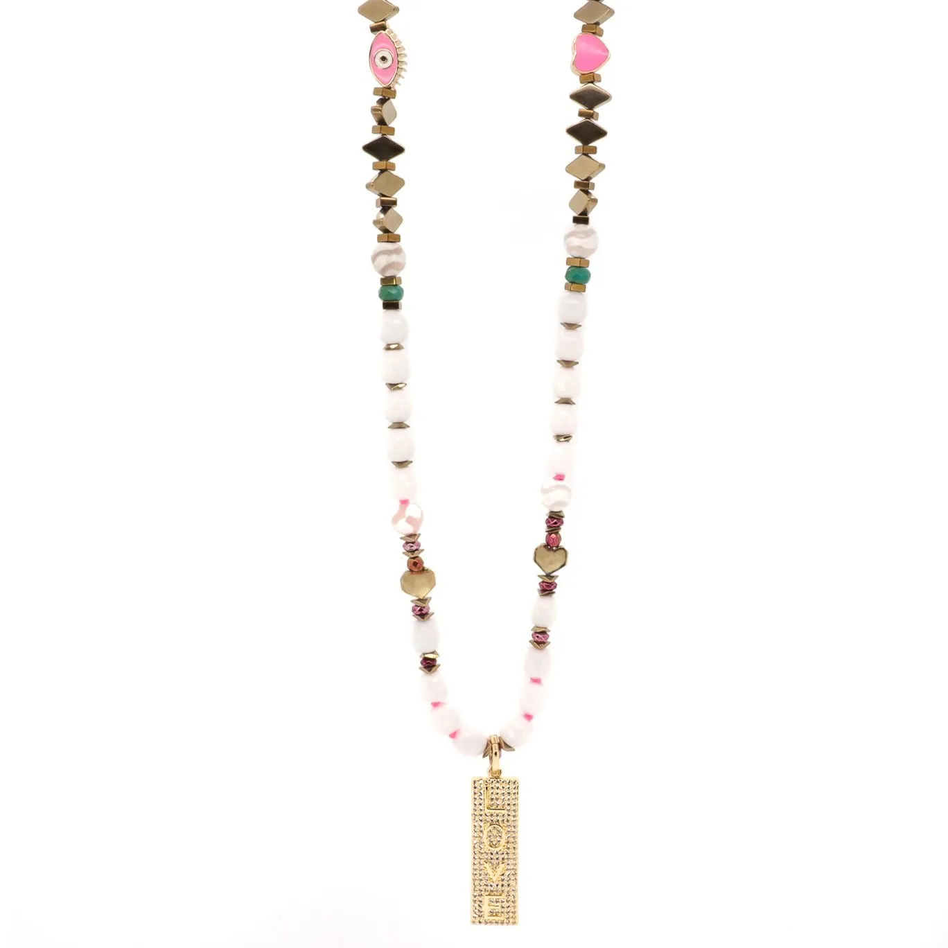Power Of Love Evil Eye Protection White Beaded Necklace