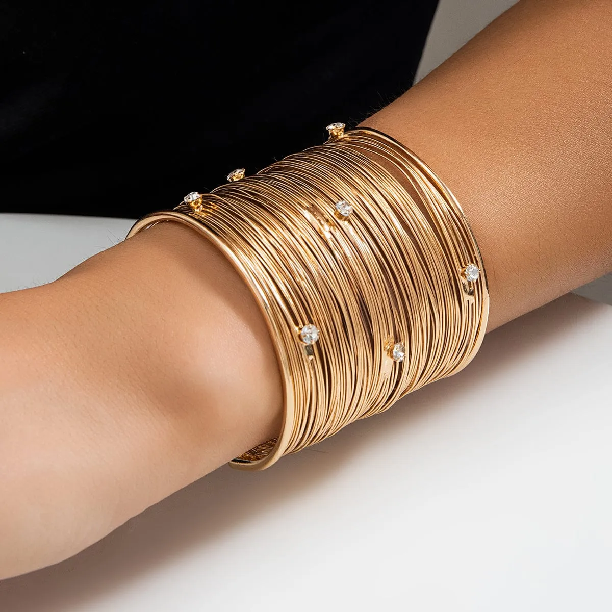 Punk CZ Inlaid Wide Brushed Line Bracelet