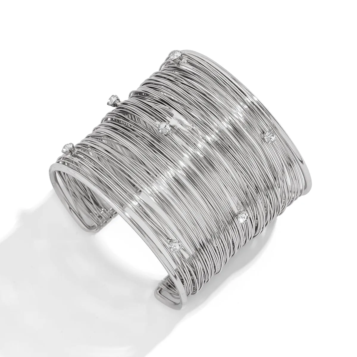 Punk CZ Inlaid Wide Brushed Line Bracelet
