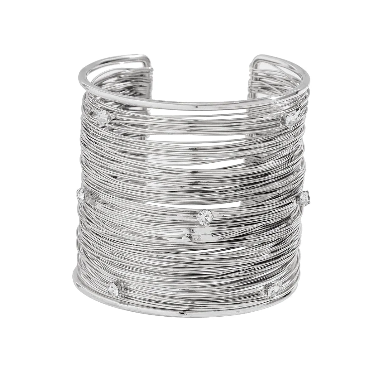Punk CZ Inlaid Wide Brushed Line Bracelet