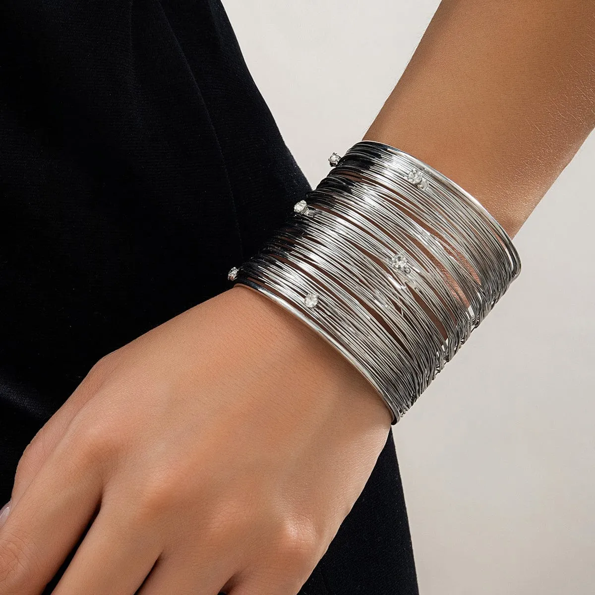 Punk CZ Inlaid Wide Brushed Line Bracelet