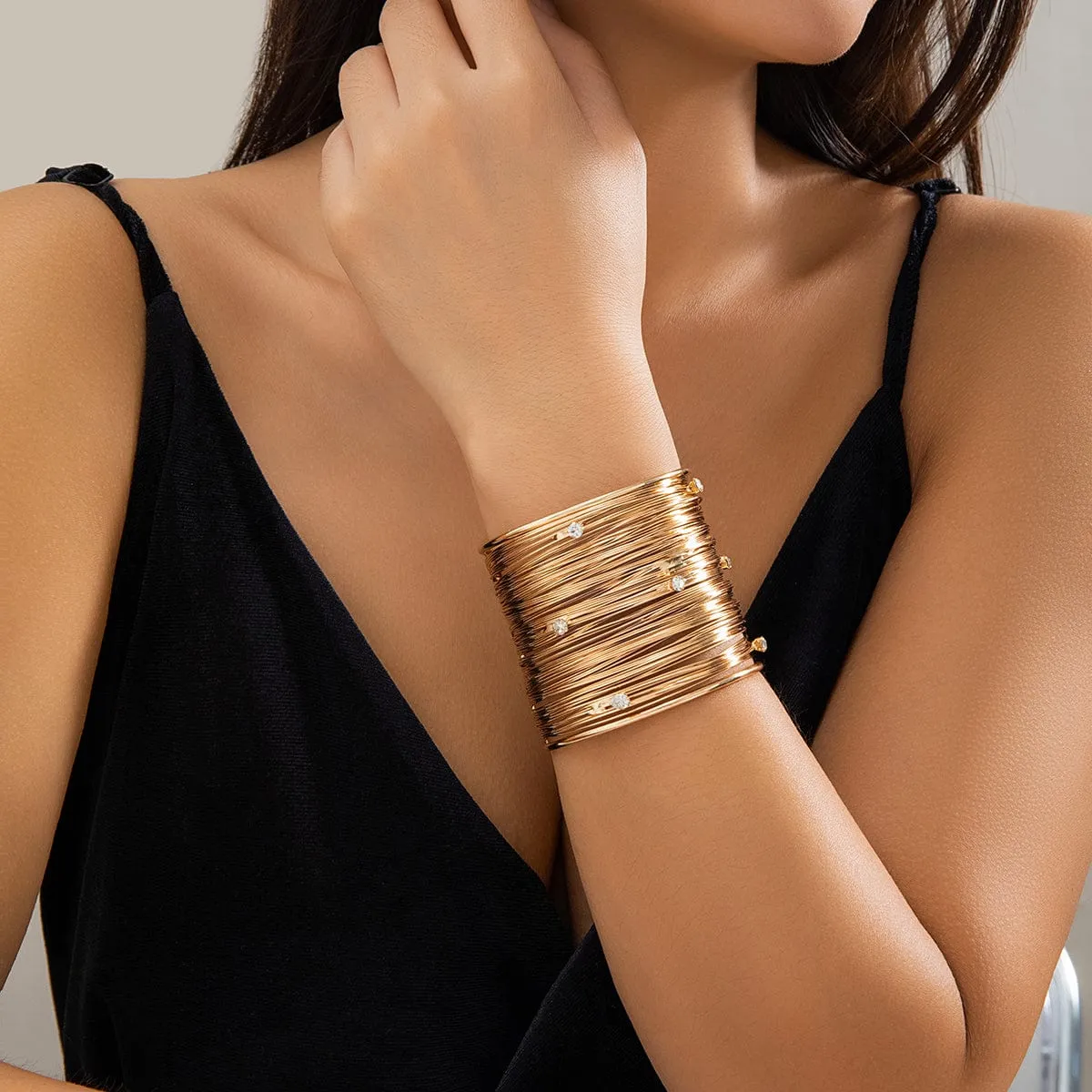 Punk CZ Inlaid Wide Brushed Line Bracelet