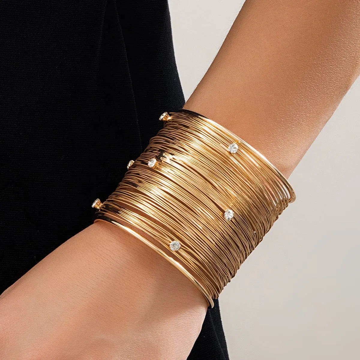 Punk CZ Inlaid Wide Brushed Line Bracelet
