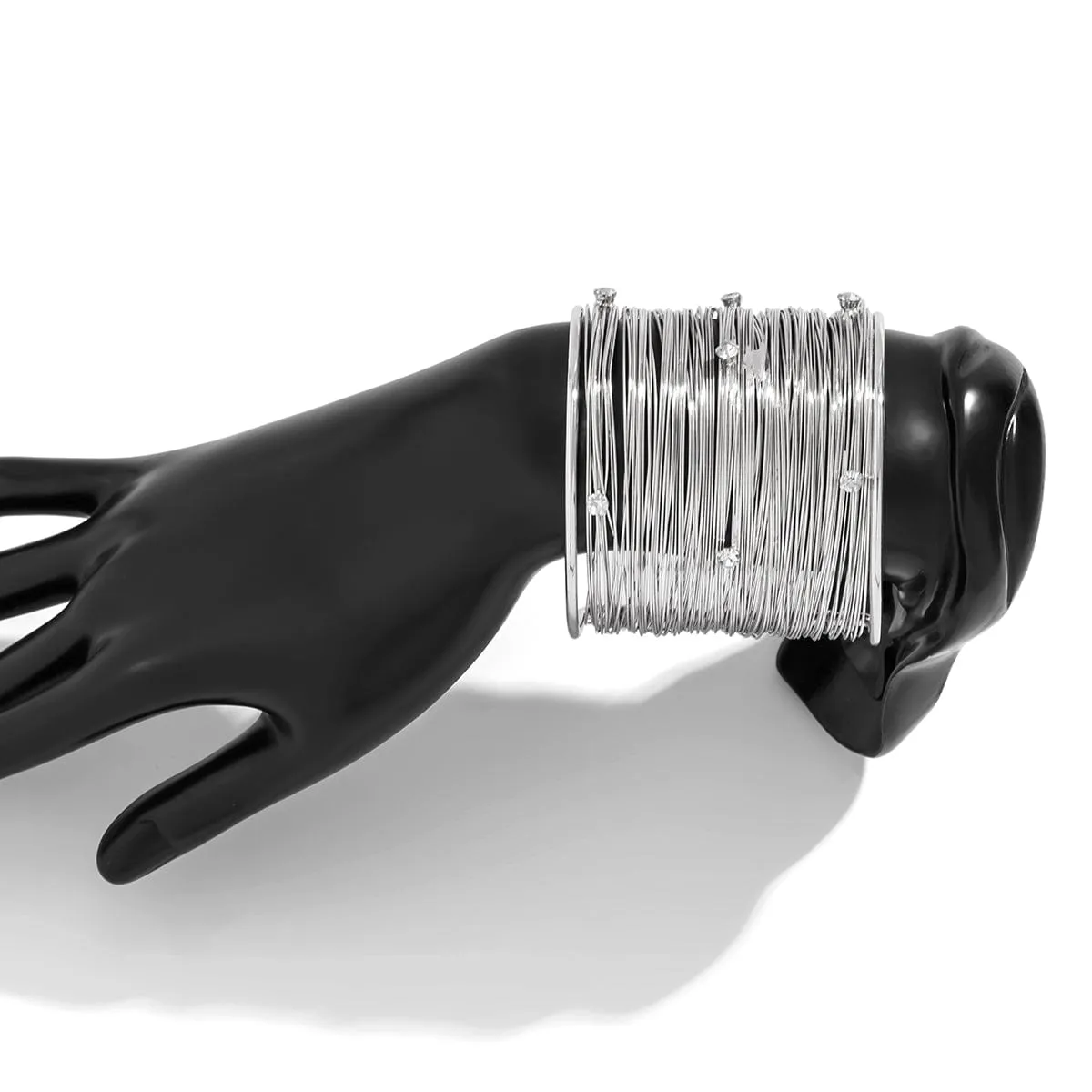 Punk CZ Inlaid Wide Brushed Line Bracelet