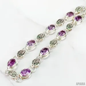 Purple Amethyst with Carved Links Bracelet