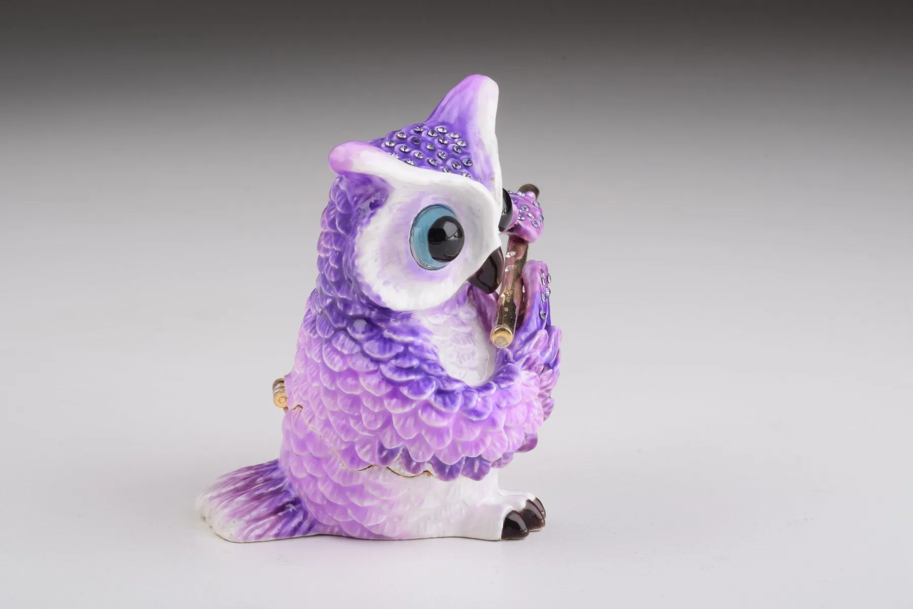 Purple Owl Playing Flute Trinket Box