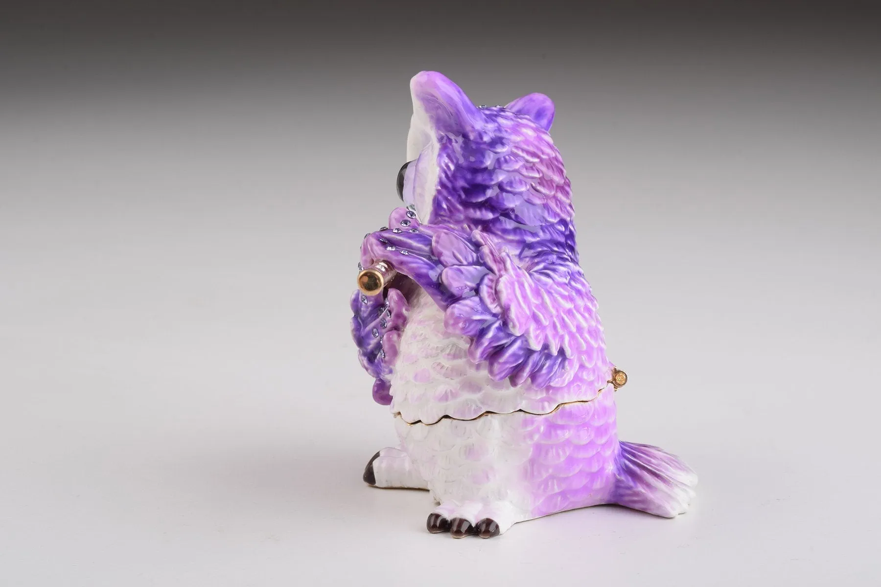 Purple Owl Playing Flute Trinket Box