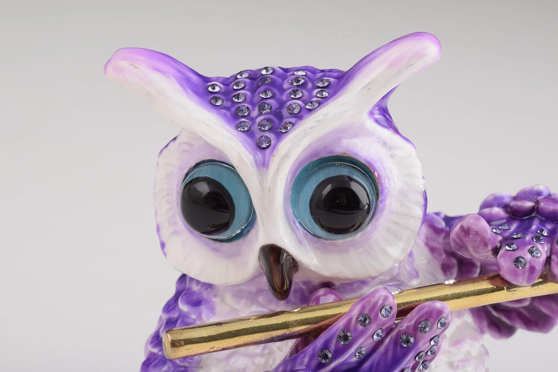 Purple Owl Playing Flute Trinket Box