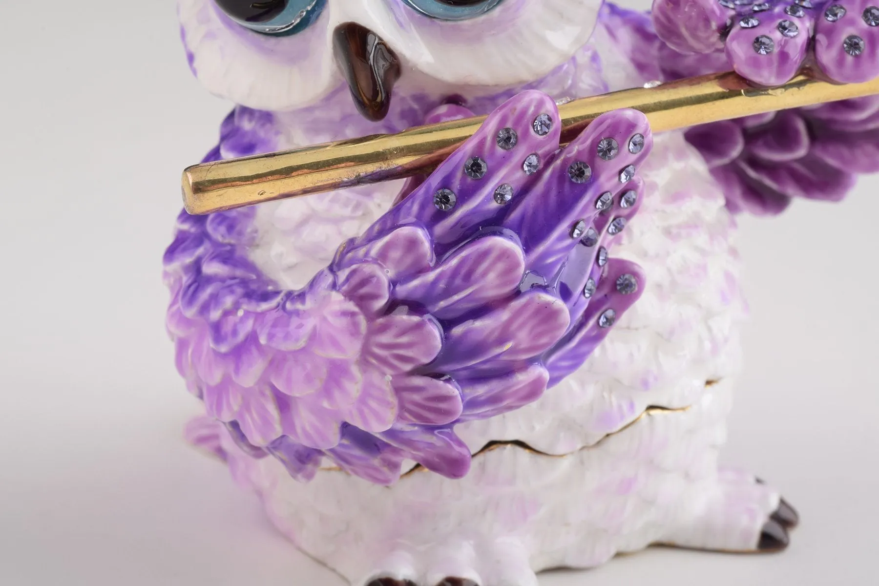 Purple Owl Playing Flute Trinket Box