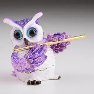 Purple Owl Playing Flute Trinket Box