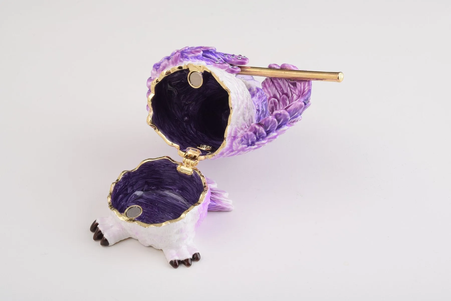Purple Owl Playing Flute Trinket Box